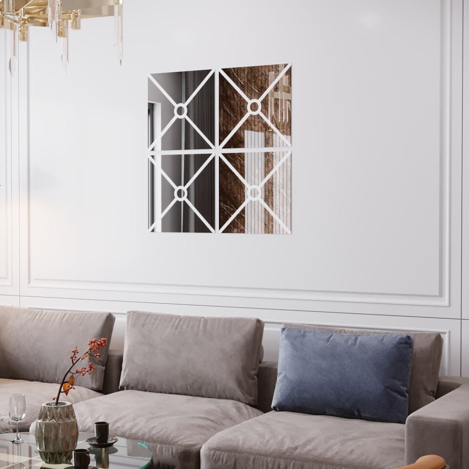 FİYA 4 Parça Dekoratif Kumlama Desenli Ayna Takımı