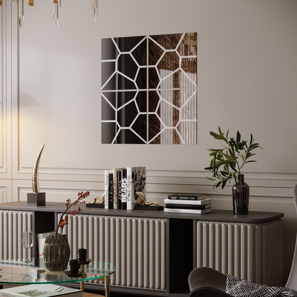 FİYA 4 Parça Dekoratif Desenli Ayna Takımı