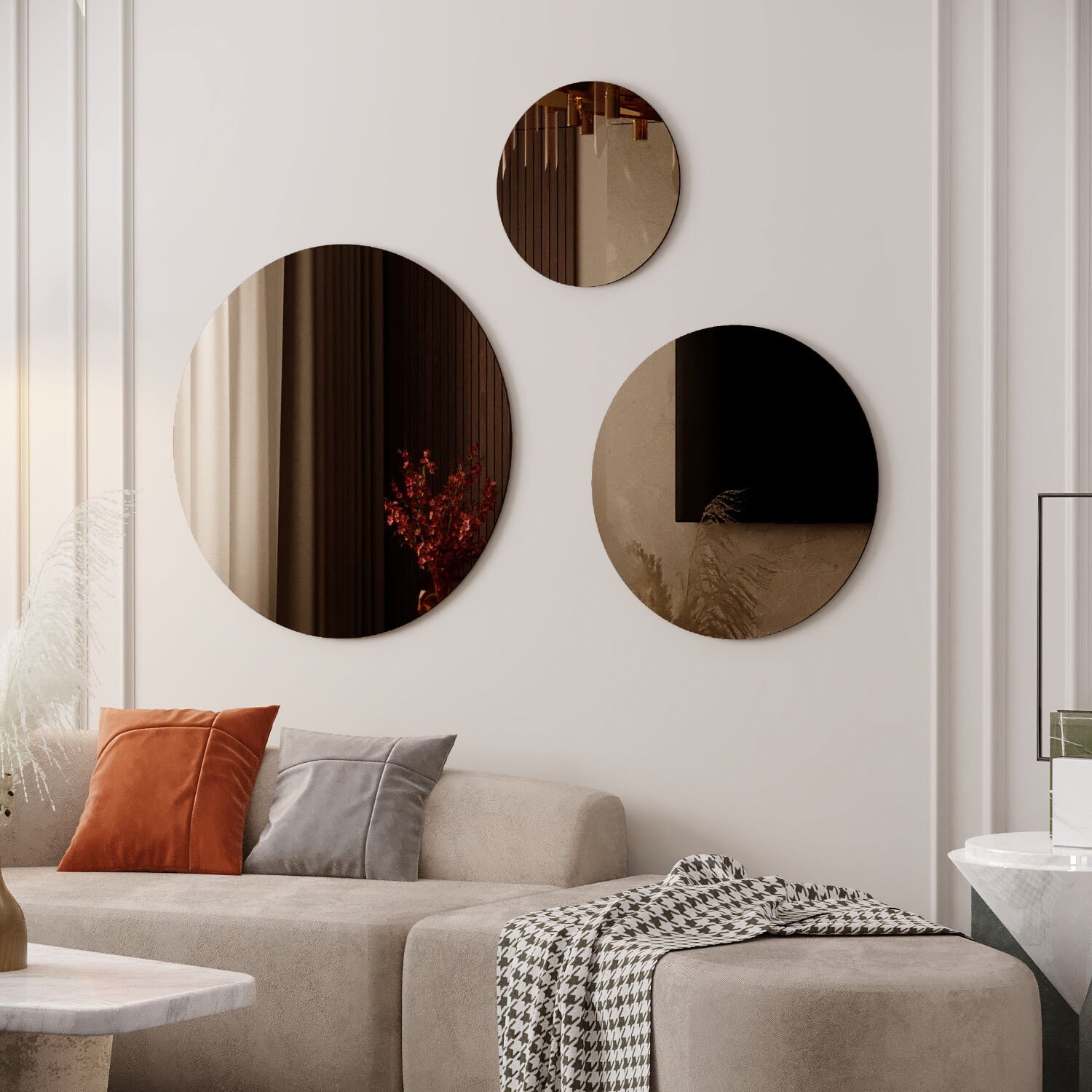 FİYA 30 - 45 - 60 cm Yuvarlak Bronz Ayna Takımı