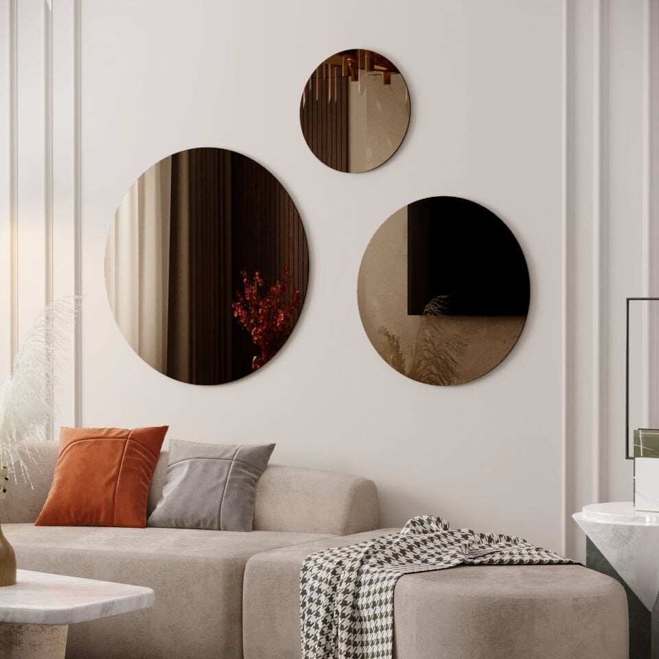 FİYA 30 - 45 - 60 cm Yuvarlak Bronz Ayna Takımı