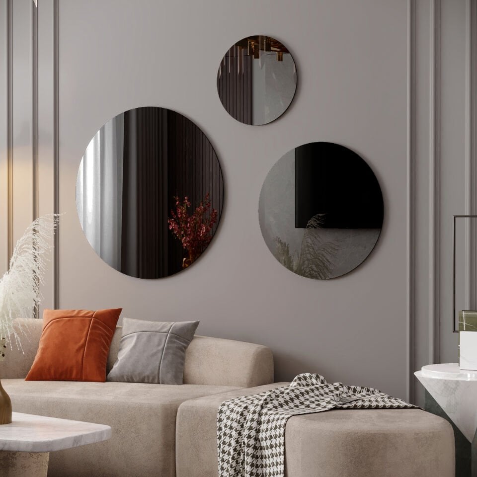 FİYA 30 - 45 - 60 cm Yuvarlak Füme Ayna Takımı