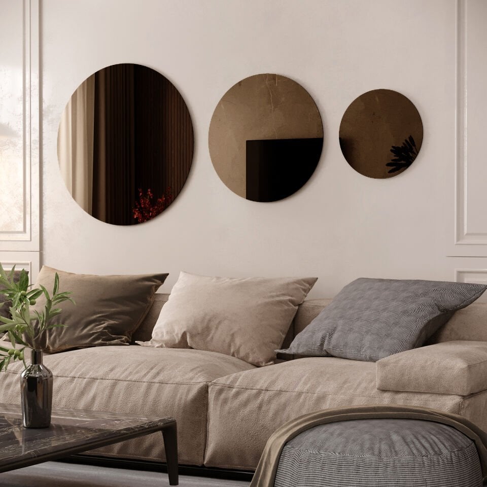FİYA 3 Parça 3 Ölçü Bronz Dekoratif Ayna Takımı