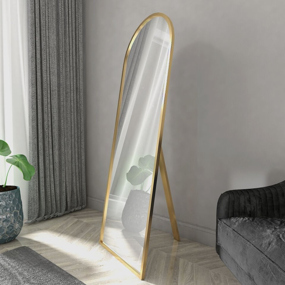 FİYA Gold Oval Çerçeveli Ayaklı Boy Aynası