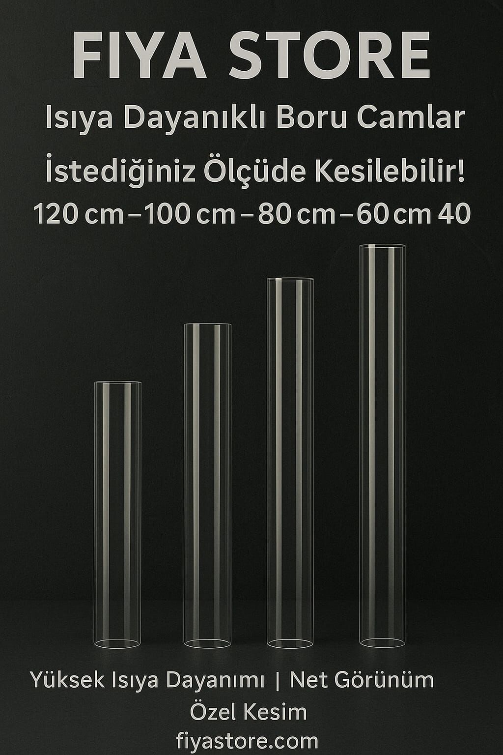FIYA STORE 5 cm Isıya Dayanıklı Silindir Boru Cam – Şeffaf, 10 cm Çap, Yedek Cam Tüp
