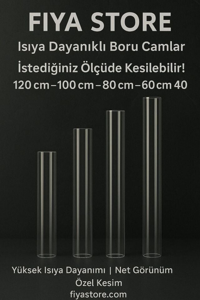 FIYA STORE Isıya Dayanıklı Silindir Boru Cam – Şeffaf, 10 cm Çap, Yedek Cam Tüp - Özel ölçü
