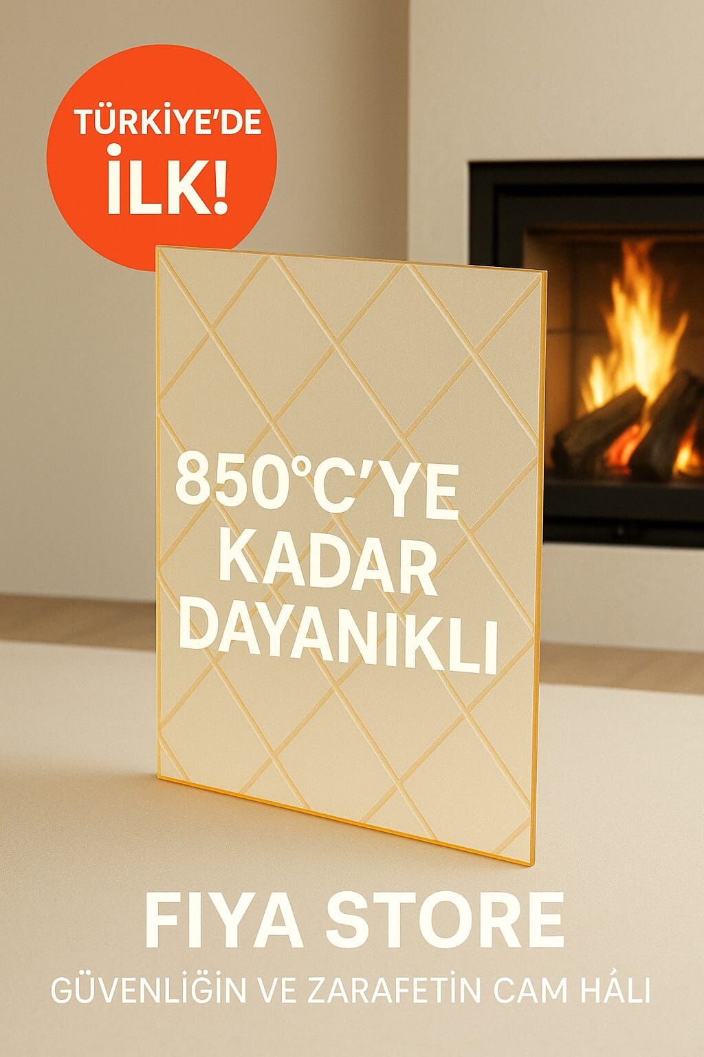 35 x 50 - FIYA STORE - Baklava Desenli Seramik Cam - Şömine | 850 C Dayanıklı | Türkiye de İlk!