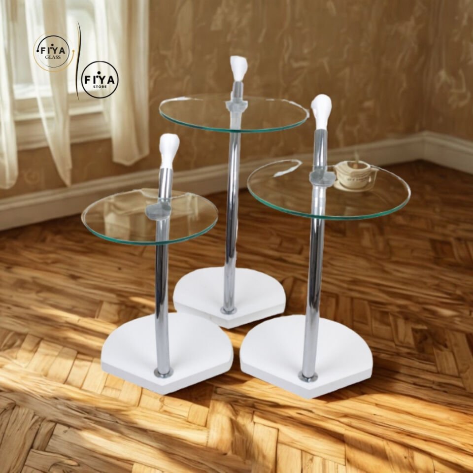 Fiya Glass| Cam Sehpa Seti - Beyaz