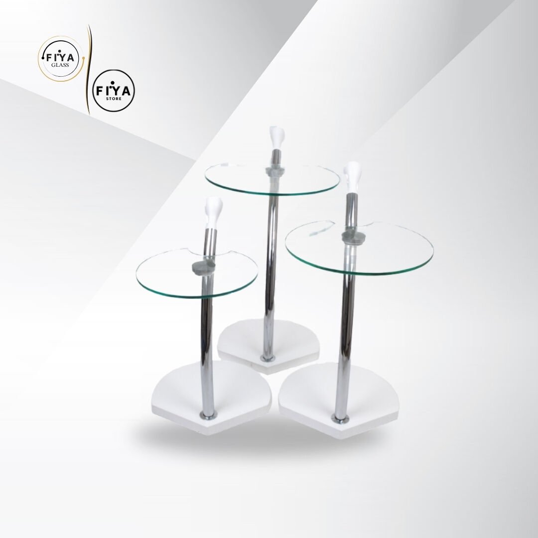 Fiya Glass| Cam Sehpa Seti - Beyaz