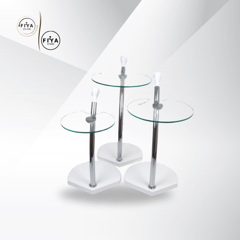 Fiya Glass| Cam Sehpa Seti - Beyaz