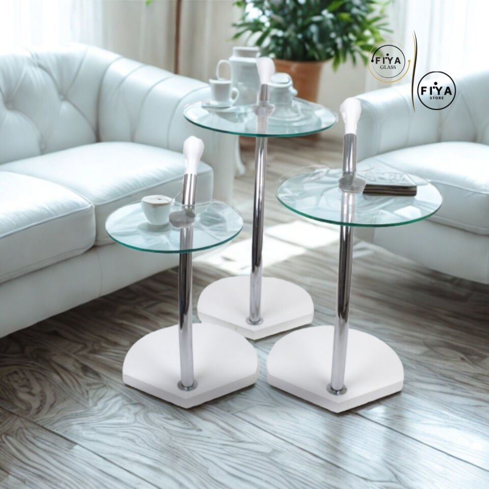 Fiya Glass| Cam Sehpa Seti - Beyaz