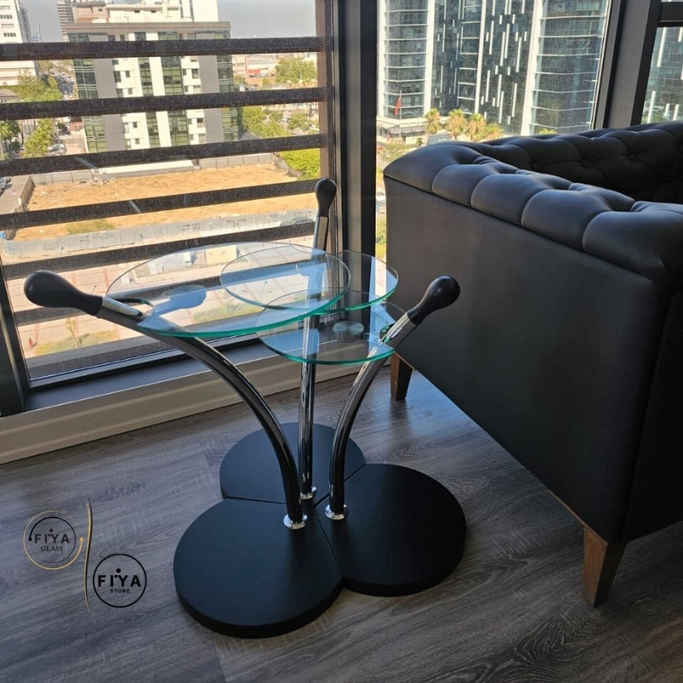 Fiya Glass| Cam Sehpa Seti - Siyah