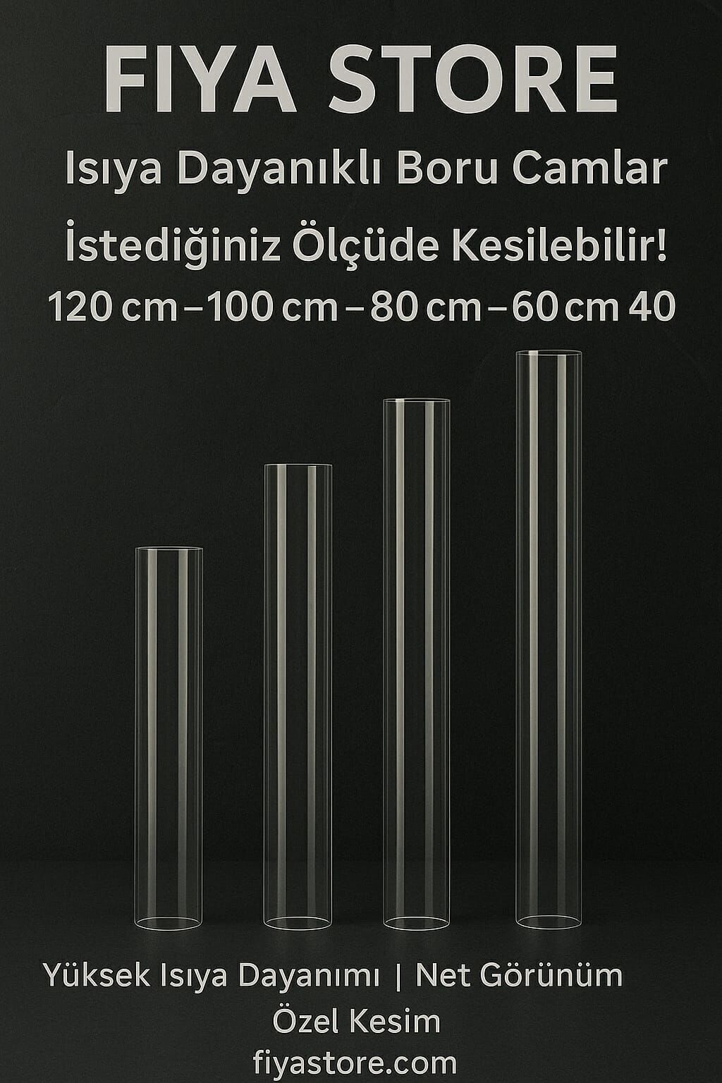 FIYA STORE 25 cm Isıya Dayanıklı Silindir Boru Cam – Şeffaf, 10 cm Çap, Yedek Cam Tüp