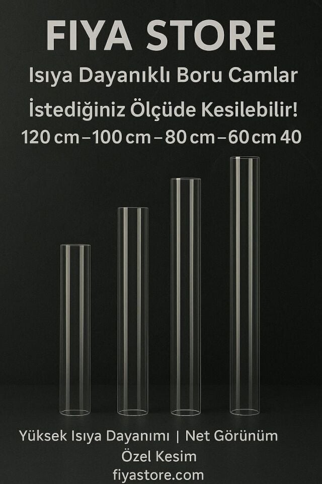 FIYA STORE 35 cm Isıya Dayanıklı Silindir Boru Cam – Şeffaf, 10 cm Çap, Yedek Cam Tüp