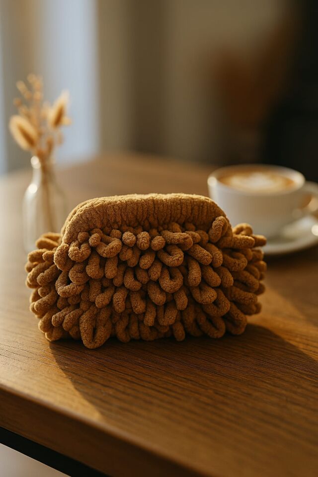 Fiya Komala Tarçın Kahve El Yapımı Örgü Çanta – Sıcaklığın ve Dengenin Simgesi   “Toprağın sıcaklığını ve zarafetin doğallığını taşı”