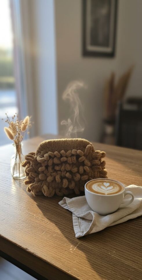 Fiya Komala Tarçın Kahve El Yapımı Örgü Çanta – Sıcaklığın ve Dengenin Simgesi   “Toprağın sıcaklığını ve zarafetin doğallığını taşı”