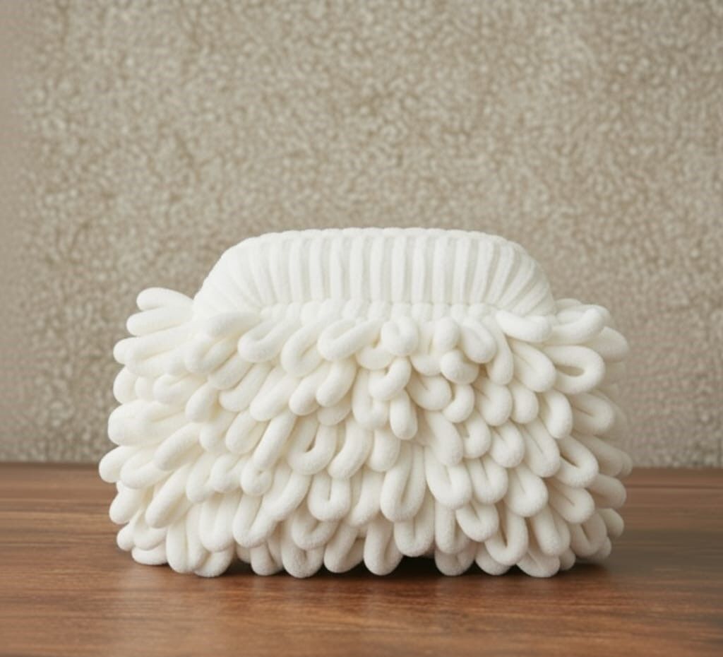 Fiya Komala Beyaz El Yapımı Örgü Çanta – Saflığın ve Işığın Simgesi   “Zarafetin en sade, ışığın en saf hâli”