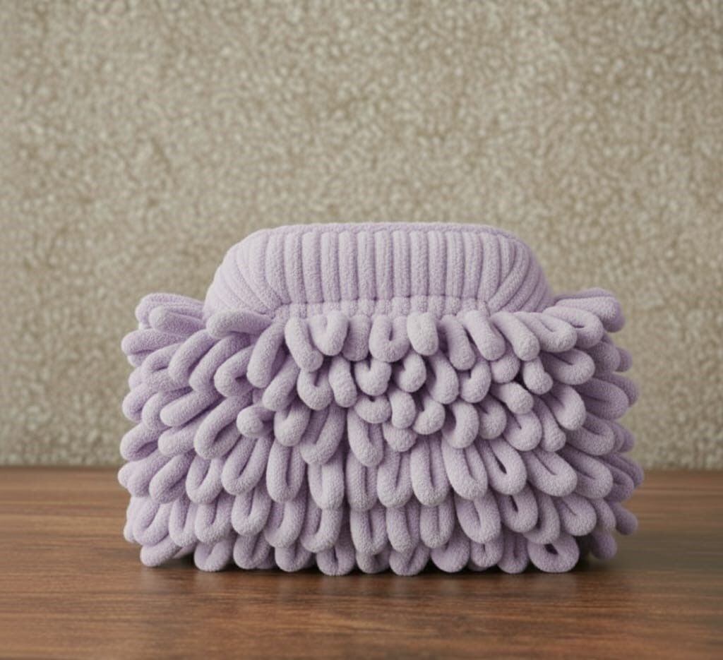 Fiya Komala Lila El Yapımı Örgü Çanta – Zarif Sezgilerin ve Ruhsal Işığın Simgesi   “Nazik bir sezginin rehberliğinde, zarafetinle parla”