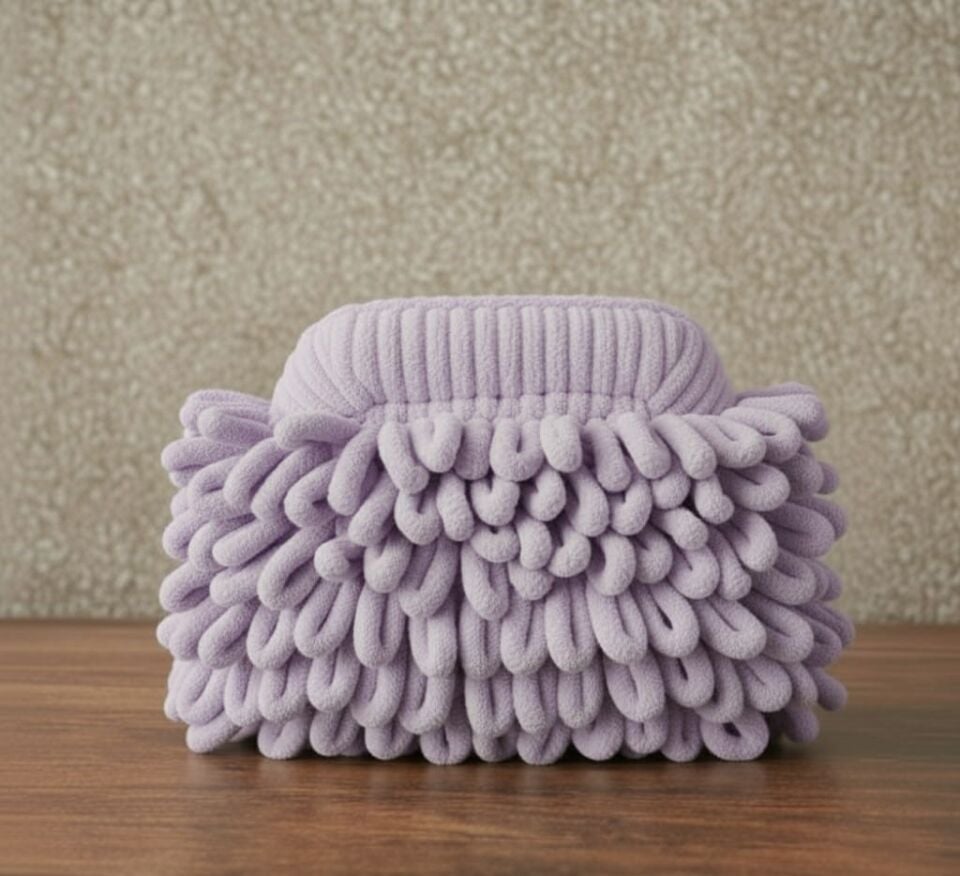 Fiya Komala Lila El Yapımı Örgü Çanta – Zarif Sezgilerin ve Ruhsal Işığın Simgesi   “Nazik bir sezginin rehberliğinde, zarafetinle parla”