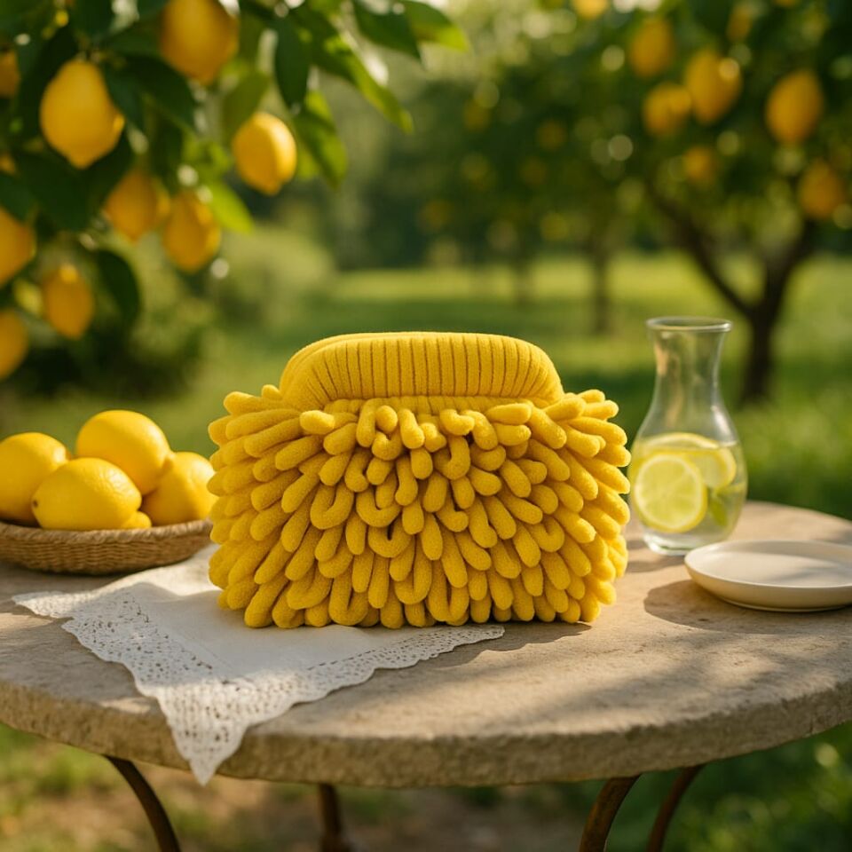 Fiya Komala Sarı El Yapımı Örgü Çanta – Işığın ve Özgüvenin Simgesi   “Kendi ışığını taşı, dünyanı aydınlat”