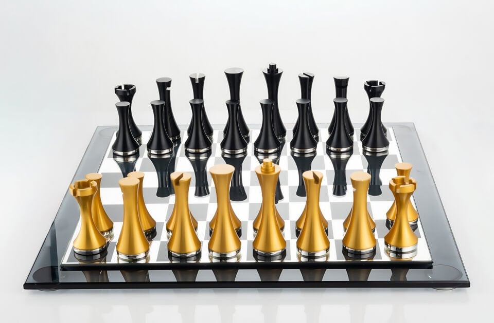 Aurex Reflect Chess –  Cam Lüks Satranç Masası - El Yapımı Koleksiyon Ürünü