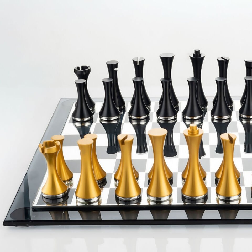Aurex Reflect Chess –  Cam Lüks Satranç Masası - El Yapımı Koleksiyon Ürünü