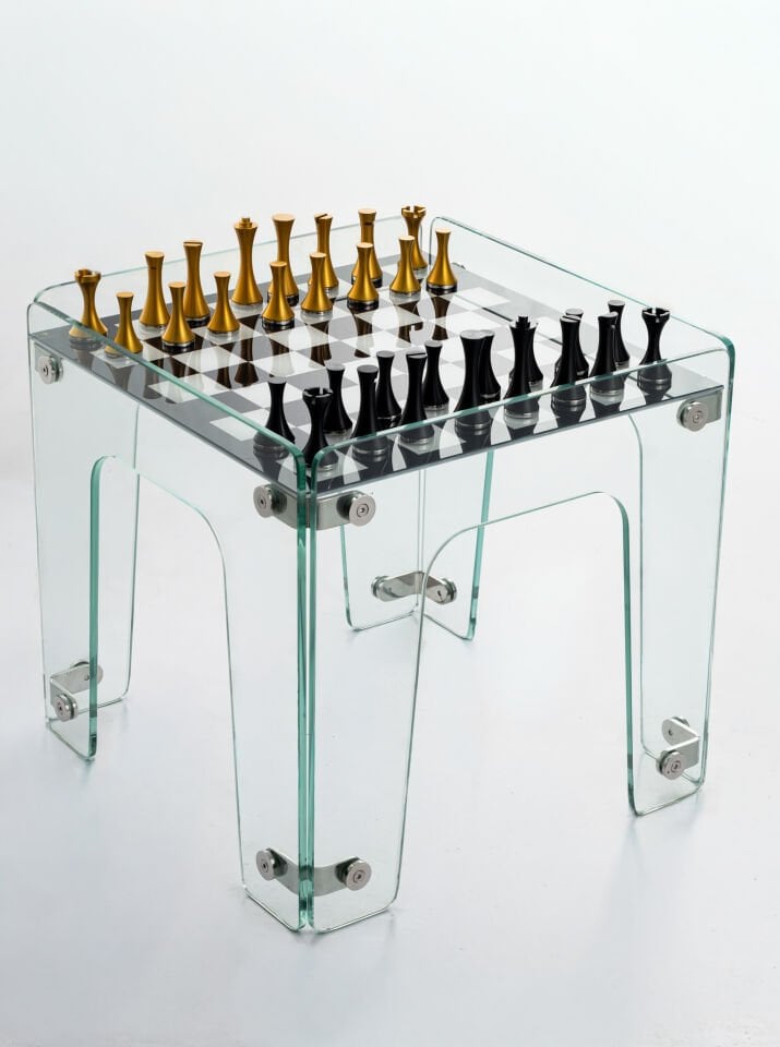 Aurex Reflect Chess –  Cam Lüks Satranç Masası - El Yapımı Koleksiyon Ürünü