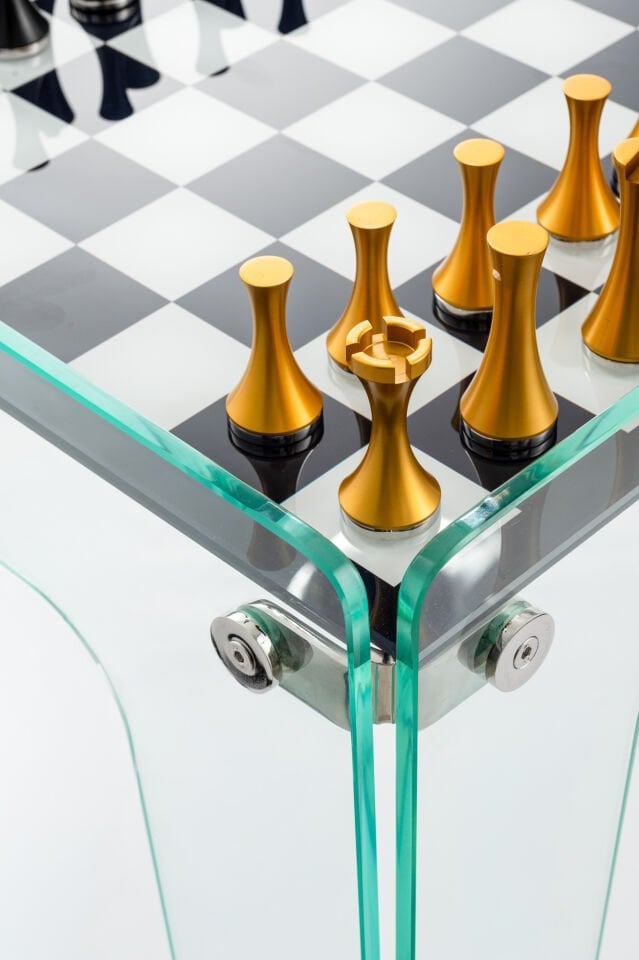 Aurex Reflect Chess –  Cam Lüks Satranç Masası - El Yapımı Koleksiyon Ürünü