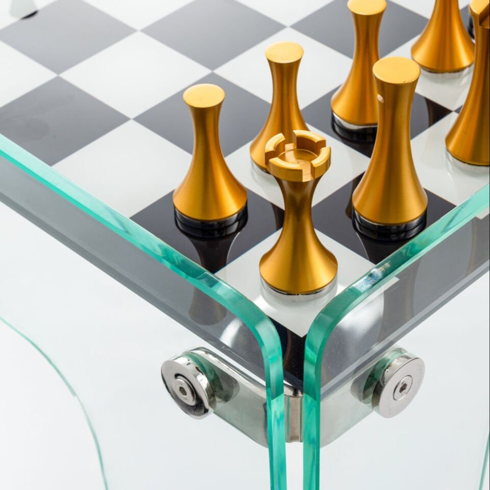 Aurex Reflect Chess –  Cam Lüks Satranç Masası - El Yapımı Koleksiyon Ürünü