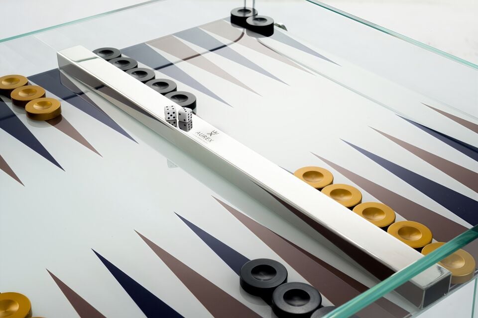 Aurex Reflect Backgammon – Tamamı Camdan Üretilmiş Lüks Masa Tipi Tavla Takımı (El Yapımı Koleksiyon Ürünü)