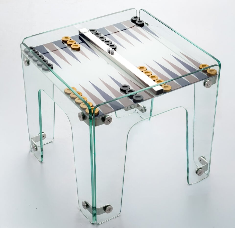Aurex Reflect Backgammon – Tamamı Camdan Üretilmiş Lüks Masa Tipi Tavla Takımı (El Yapımı Koleksiyon Ürünü)