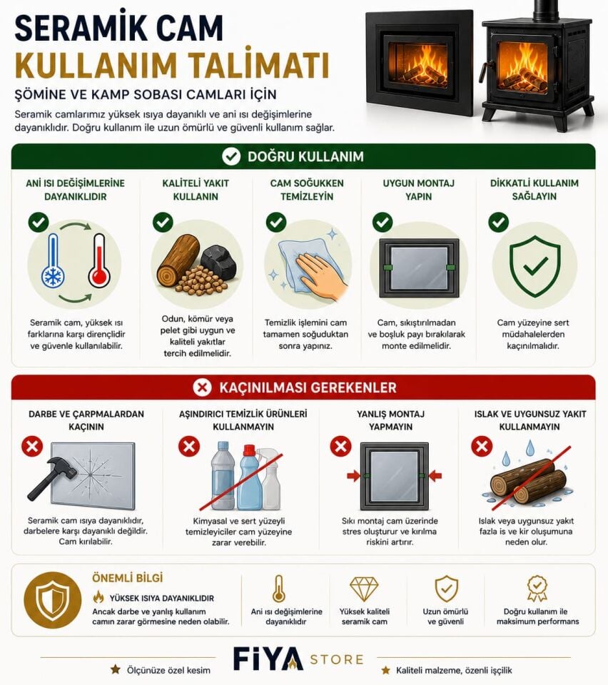 60 x 60 Yüksek Isıya Dayanıklı Bronz Şömine/Soba/Kuzine Camı