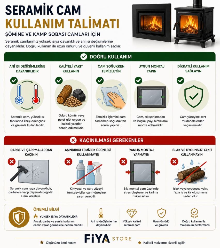 57.5 x 37 Yüksek Isıya Dayanıklı Şömine Camı