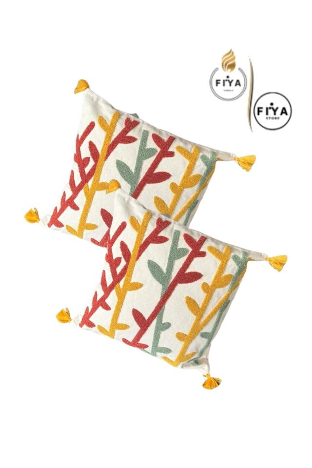 43X43 cm Punch İşlemeli Kırlent Kılıfı 2’li Set – Kabartmalı Nakışlı Dekoratif Yastık